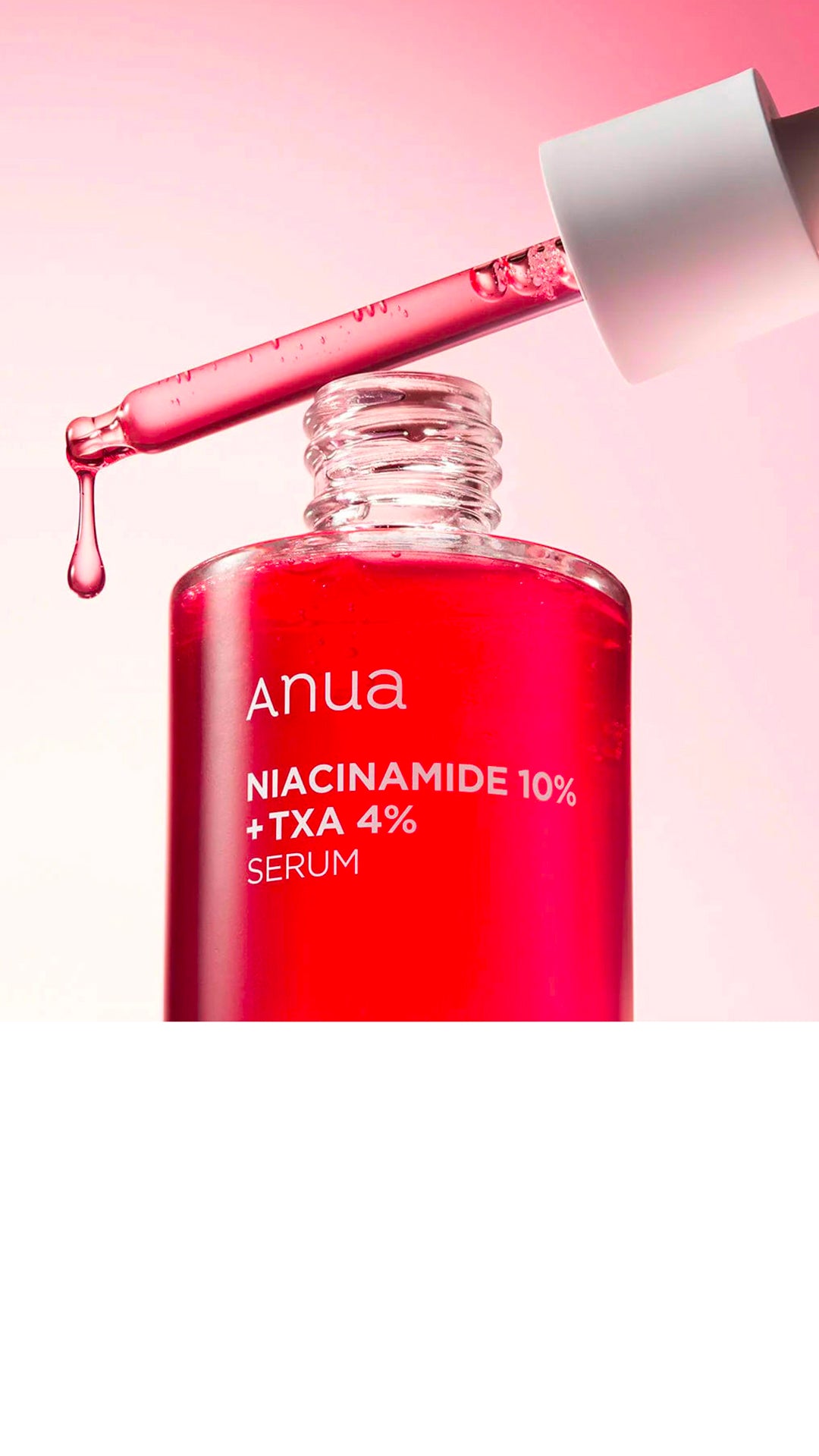 Bannière mettant en avant le sérum Anua Niacinamide 10% + TXA 4%, 30 ml, éclaircissant et apaisant, skincare coréenne | Banner showcasing Anua Niacinamide 10% + TXA 4% Serum, 30 ml, brightening and soothing, Korean skincare